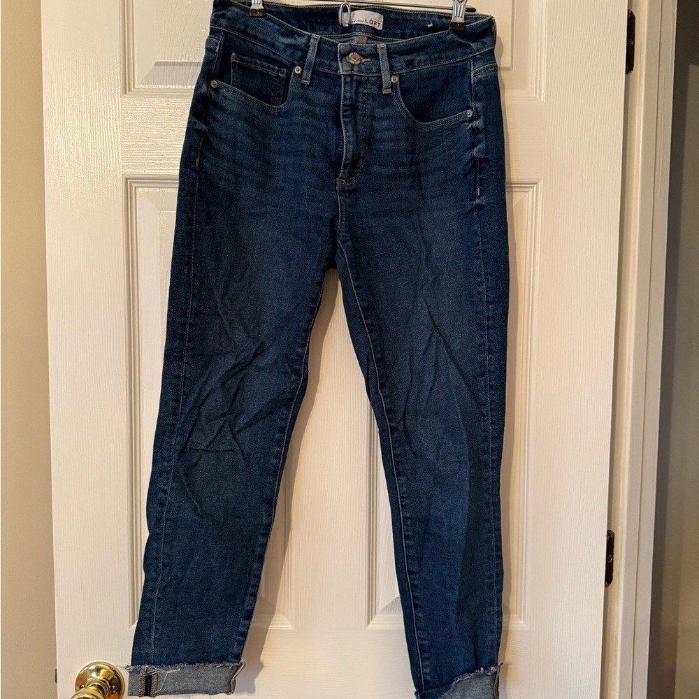 LOFT Dark Wash Skinny Jeans | Size 26 / 2 | Cuffed Hem